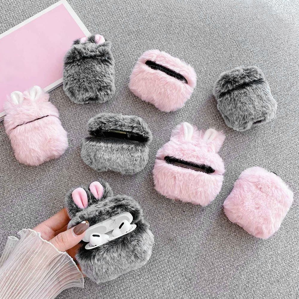 Fuzzy Bunny AirPod Case Cover (2 Colours) - Ice Cream Cake