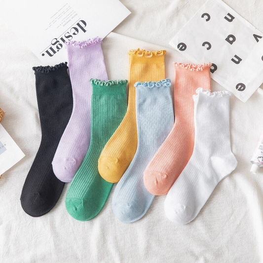 Pastel Ruffle Crew Socks (7 Colours)