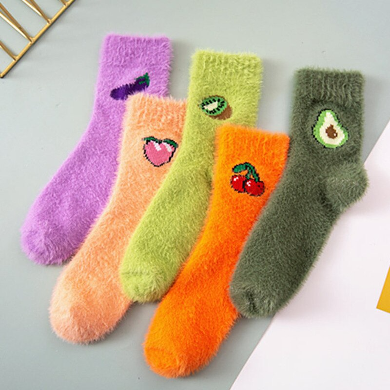 Fuzzy Fruit Embroidery Ankle Socks (5 Designs)