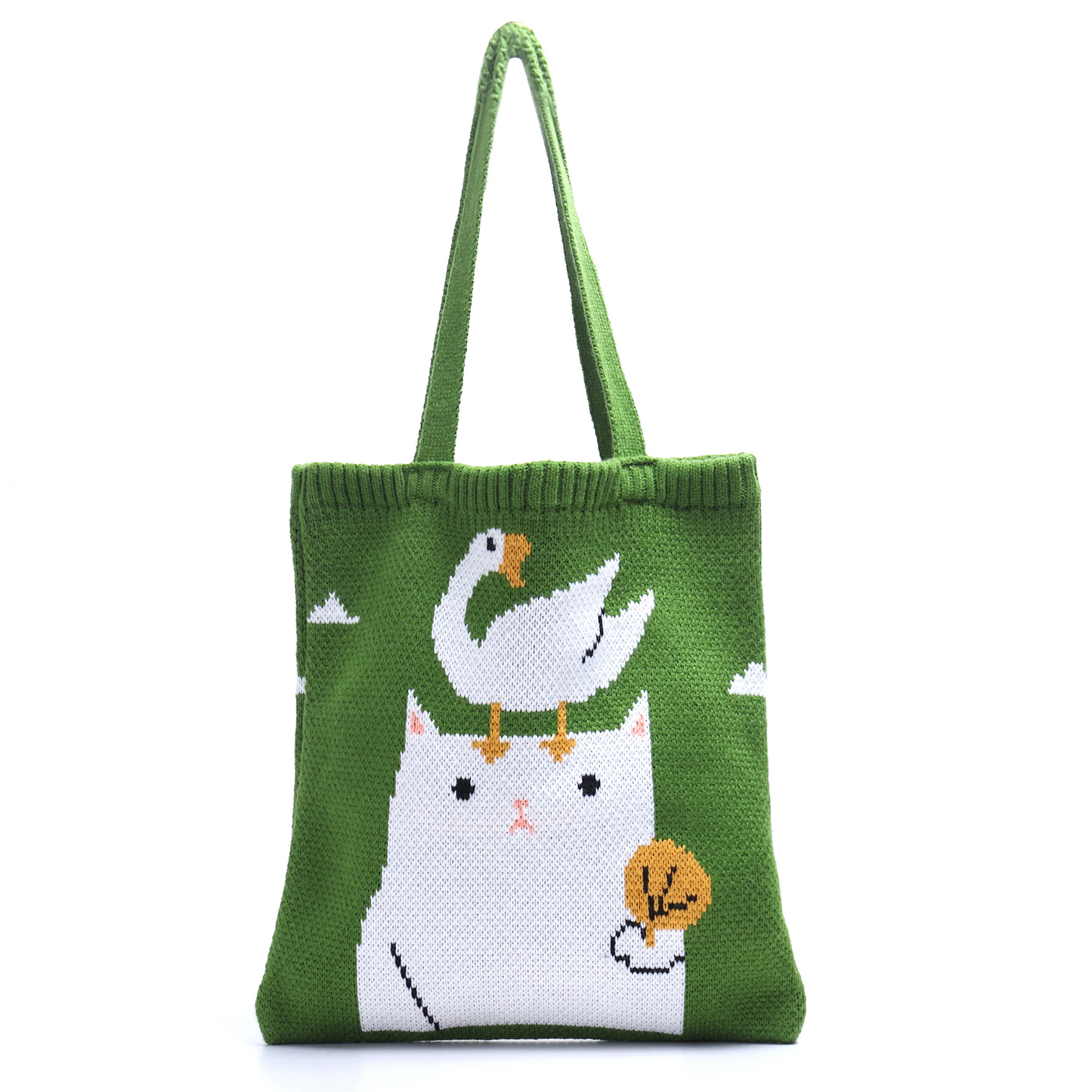Cat and Duck Knitted Tote