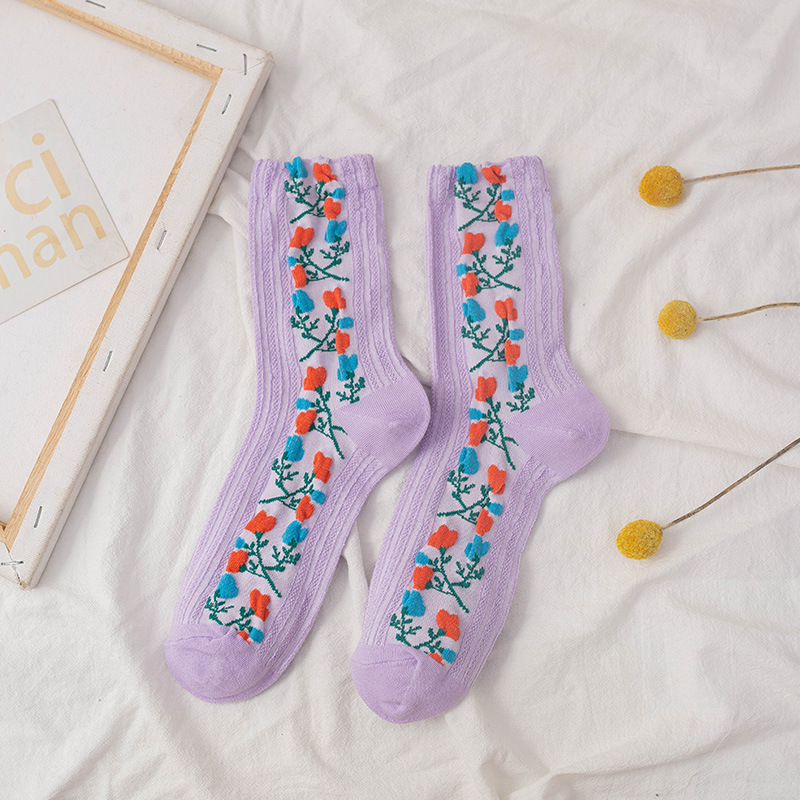 Textured Floral Ankle Socks (5 Colours)