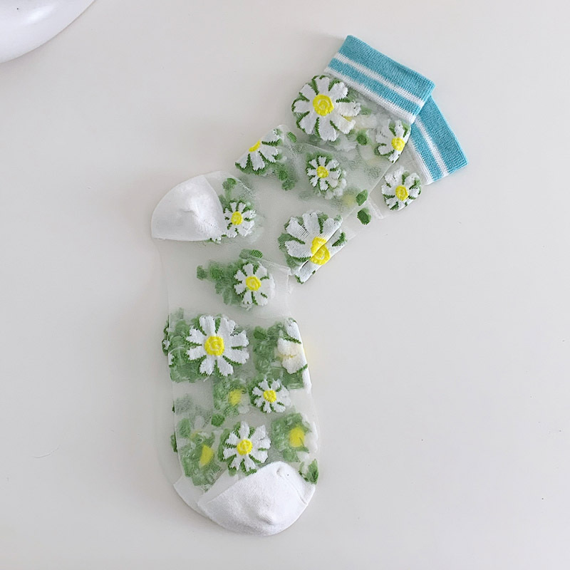 Transparent Flower Pattern Ankle Socks (5 Colours)