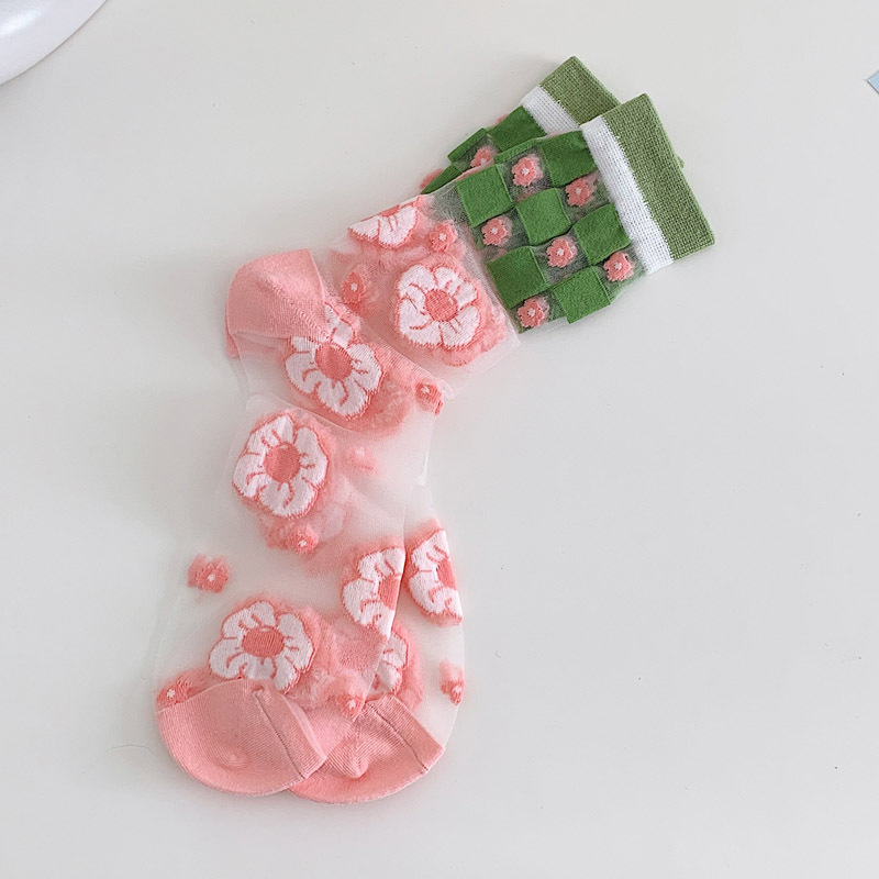 Transparent Flower Pattern Ankle Socks (5 Colours)