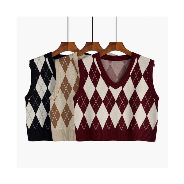 Cropped Argyle Sweater Vest (3 colours)
