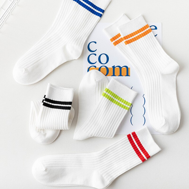White Vintage Sports Style Stripe Socks (5 Colours)