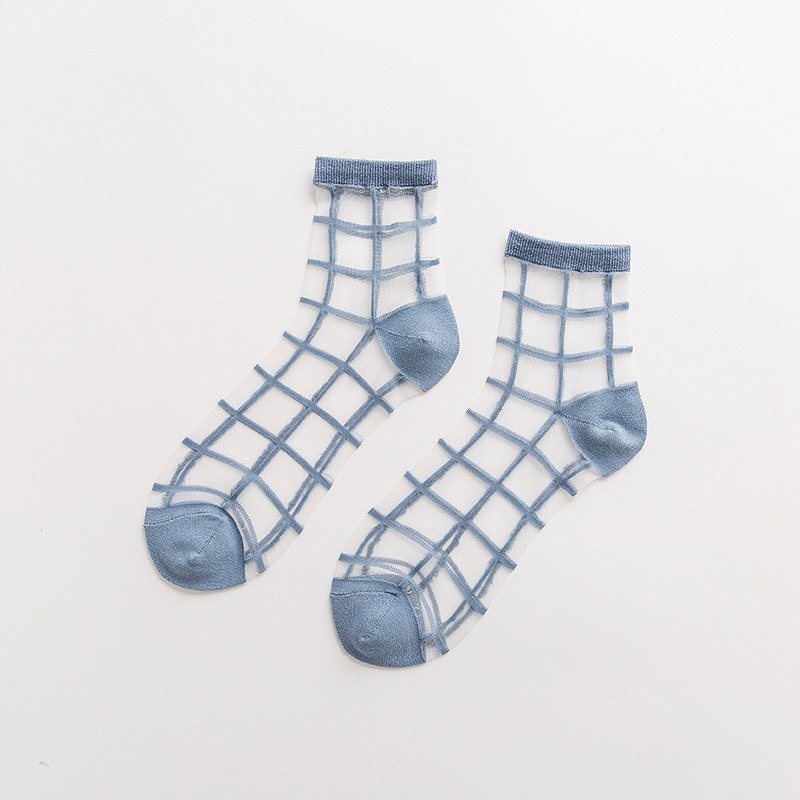 Transparent Pastel Grid Ankle Socks (5 Colours) - Ice Cream Cake