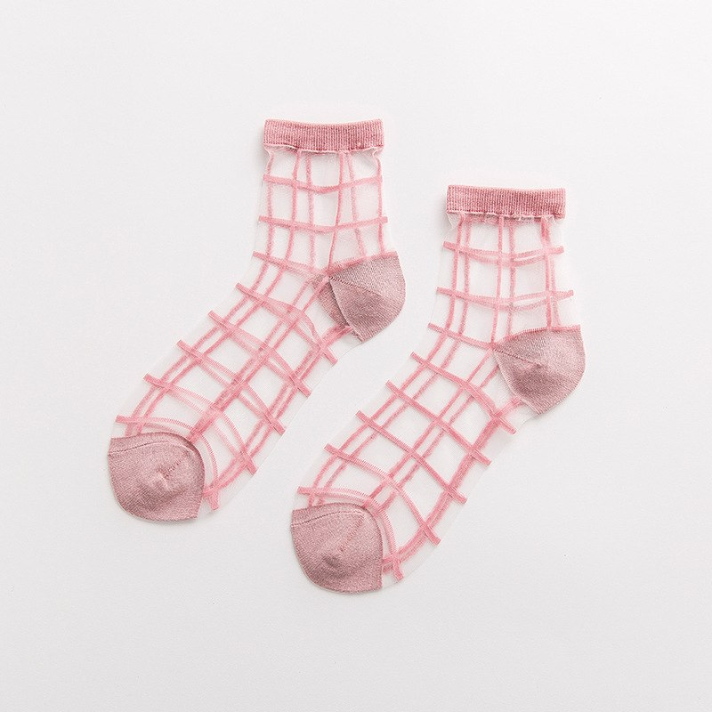 Transparent Pastel Grid Ankle Socks (5 Colours) - Ice Cream Cake