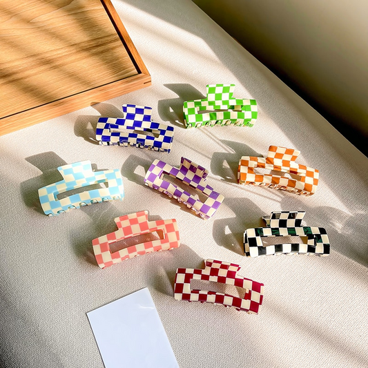 Glossy Checkerboard Claw Clip (8 Colours)