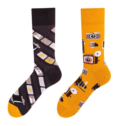 Mismatched Ankle Socks: Cameras - Ice Cream Cake