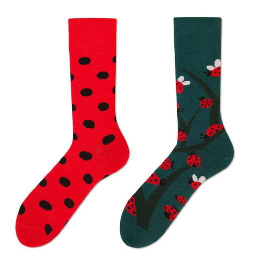 Mismatched Ankle Socks: Ladybugs - Ice Cream Cake