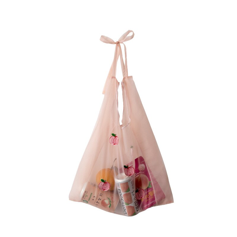Fruit Embroidered Mesh Tote Bag (3 Designs) - Ice Cream Cake