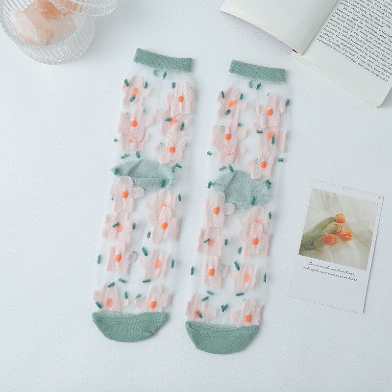 Transparent Flower Pattern Ankle Socks (5 Designs)