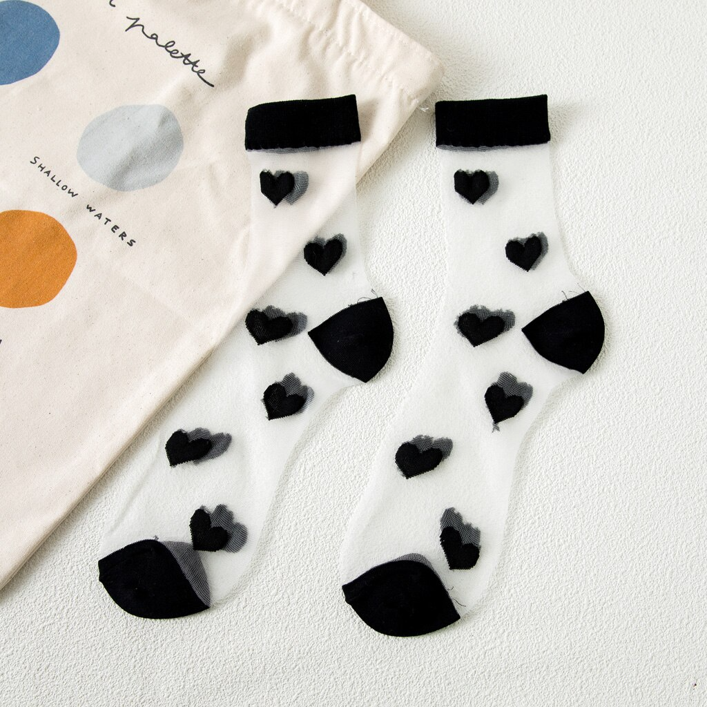 Transparent Heart Pattern Ankle Socks (8 Colours)