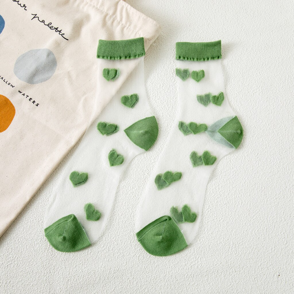 Transparent Heart Pattern Ankle Socks (8 Colours)