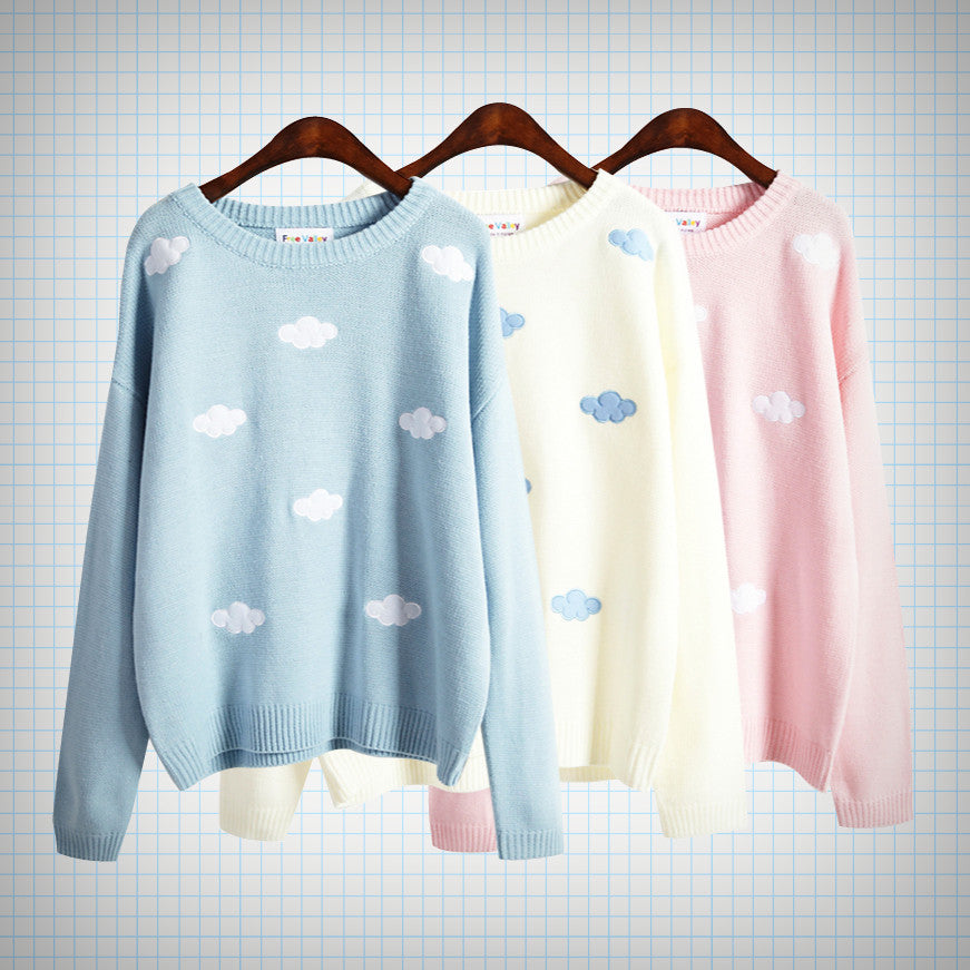 Pastel Knit Cloud Embroidery Jumper - Ice Cream Cake
