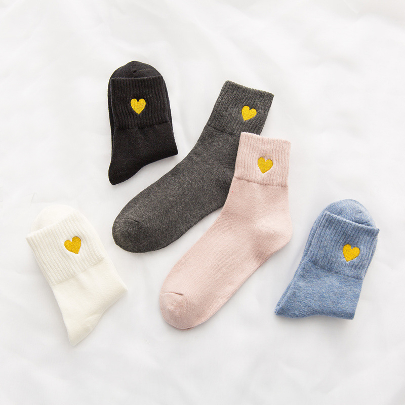 Golden Heart Embroidery Ankle Socks (5 Colours) - Ice Cream Cake