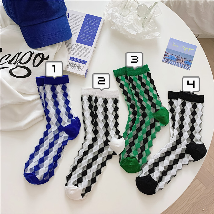 Transparent Diamond Pattern Ankle Socks (4 Colours)