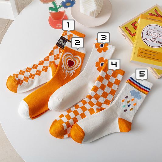 y2k Orange Crew Socks (5 Designs) - Ice Cream Cake