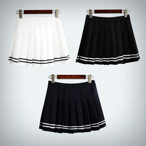 Contrast Stripe Pleat Skirt (3 Colours) - Ice Cream Cake